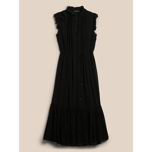 NWT Banana Republic Petite Flounced Hem Midi Dress XS Black Sheer Minimalists